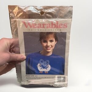 Vintage Wearables To Cross-Stitch Kit Duck Pair & Bow "Ducky Love"Sealed NEW NIP